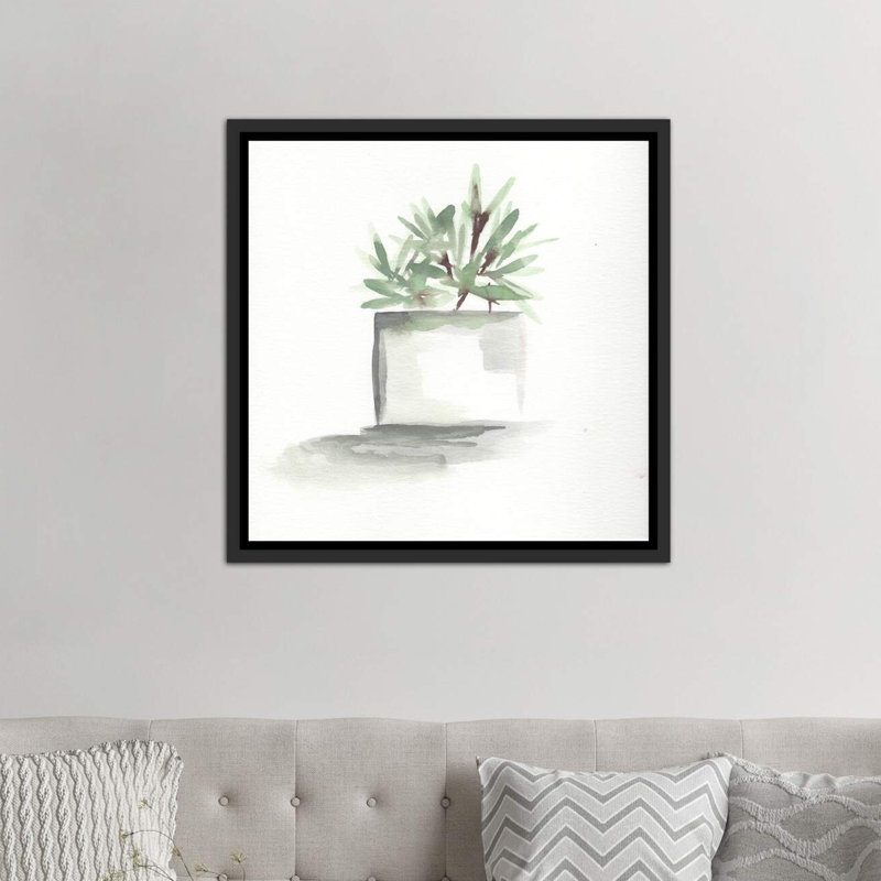 « aquarelle-cactus still life iv », peinture, H 18 po x l 18 po x P 1,5 po, Toile avec cadre noir
