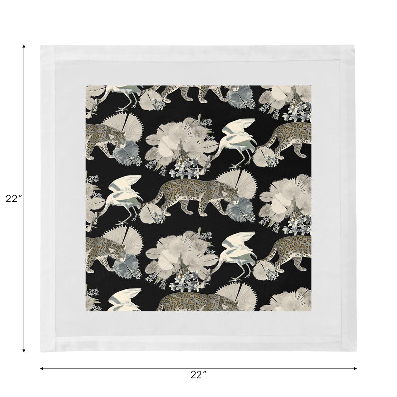 Leopard Walk Cameo Hemstitch 22" Linen/Cotton Napkin, Black