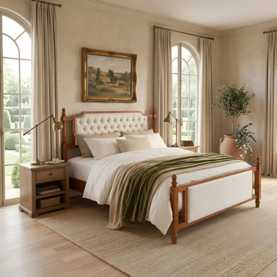 Lit plateforme en bois massif de style romantique français, luxueux lit tapissier en velours sans sommier
