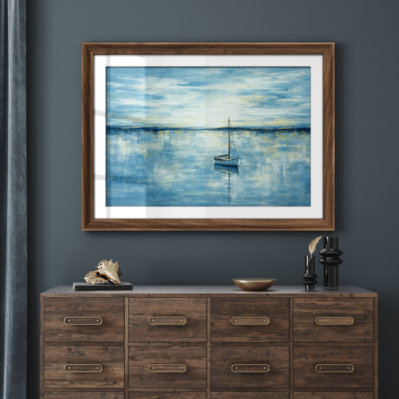 «Serene Blue Lake», Impression encadrée avec passe-partout