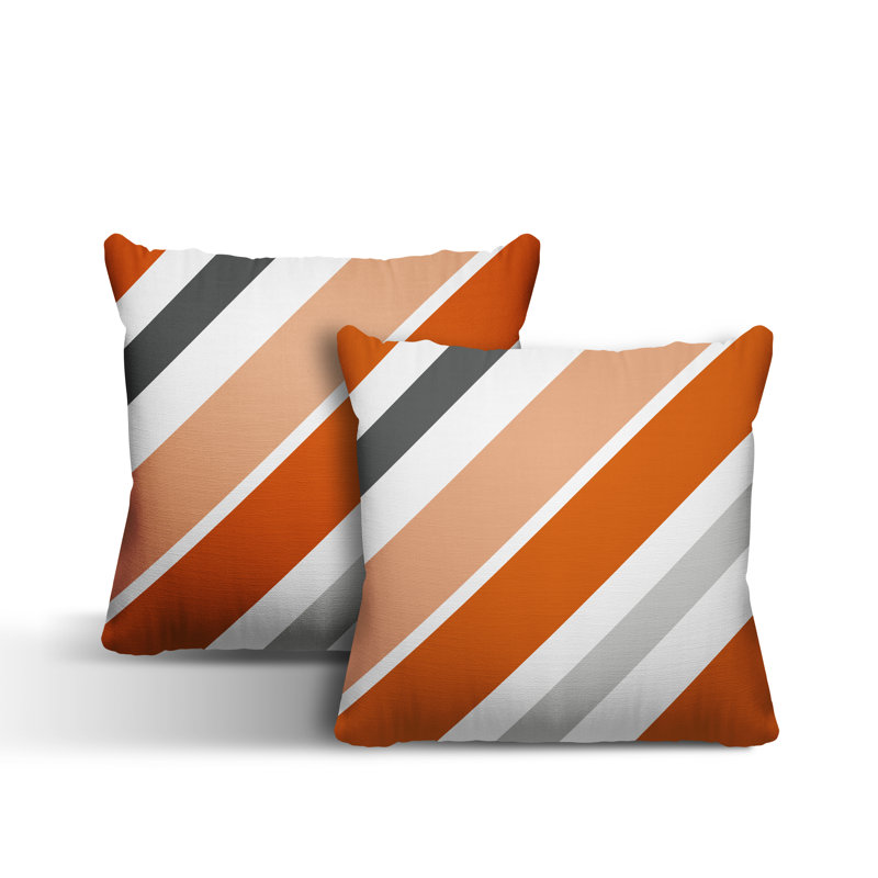  Coussin décoratif intérieur / extérieur à rayures, L 19 po x H 19 po, Orange