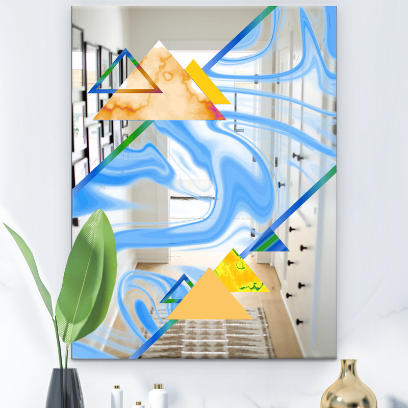 Triangular Spacy Spheres Accent Mirror, 24" H x 32" W, Blue