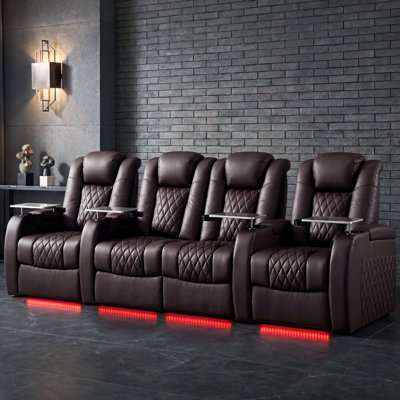 Upholstered Home Theater Seating with Cup Holder