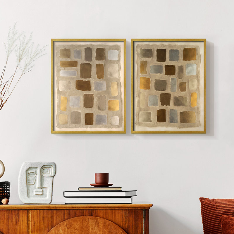 Reproduction encadrée en forme de sable I-Premium - prête à être accrochée - aucun clou requis - aucun clou requis, Doré