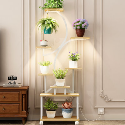 Support pour plante d'intérieur à 8 niveaux avec plusieurs lumières de croissance réglables, cadre en fer pour le jardinage dans un porche de croissance en forme de S