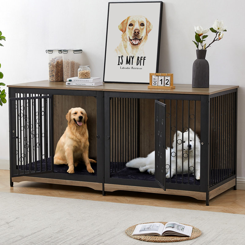 Meuble télé 70,86 po pour chien avec cage et grand lit, Gris