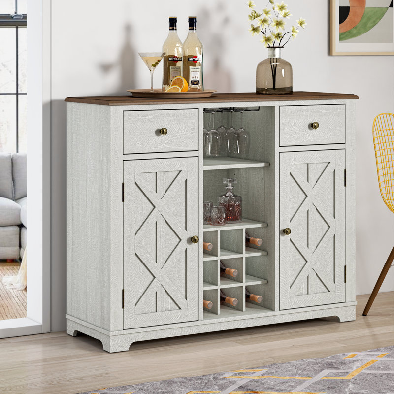 Swavar 47'' Wine Bar, Saw Cut-off White