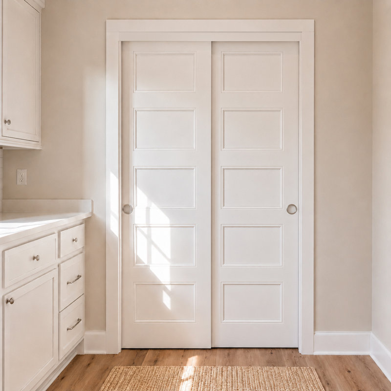 48" x 80" 5-Panel Space-Saving Pantry Closet Sliding Doors With Sliding Hardware, 80" x 48", White_Assembled