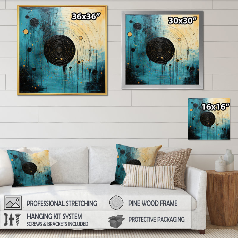 «Blue Minimalisme Horizon I» sur toile, Cadre naturel flottant, H 36 po x l 36 po x P 1,5 po