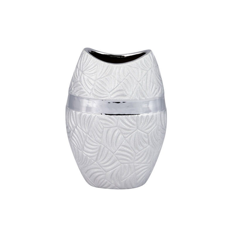 Catie Silver Ceramic Table Vase, 26cm H x 18cm W x 10cm D