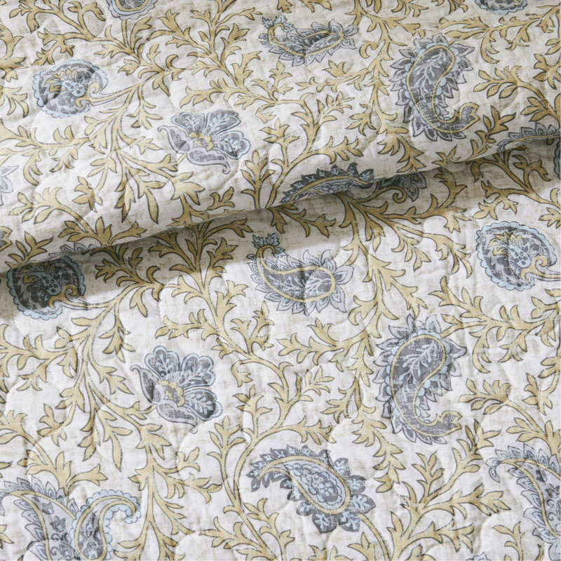 Ensemble de courtepointe en percale de coton 6 pièces avec coussins décoratifs jaune double / grand, Jaune