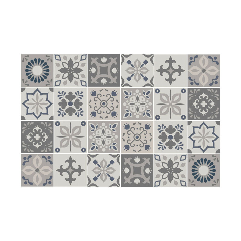 Marjorelle Black and White Moroccan Wall Tile Sticker Set 15cm x 15cm PVC , Light Grey