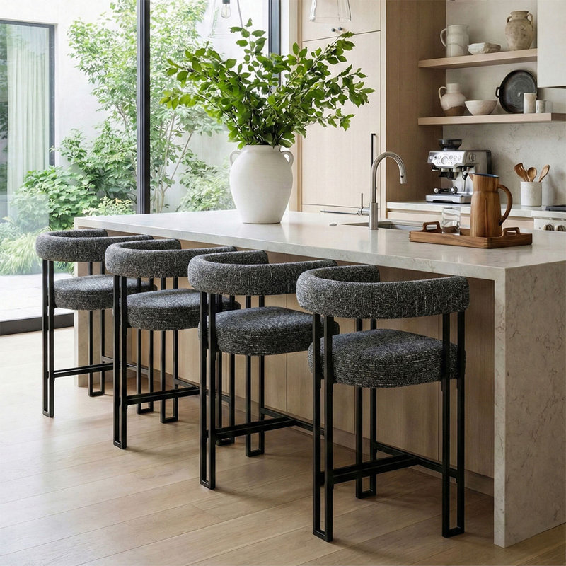 24" Upholstered Tweed Counter Stool (Set of 4), Black