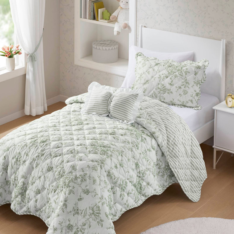 Ensemble de courtepointe 3 pièces avec coussin décoratif, Green