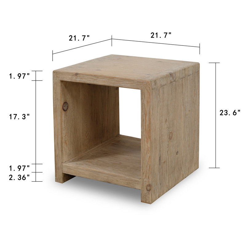 Weathered Wash Solid Wood Rectangular End Table with Storage