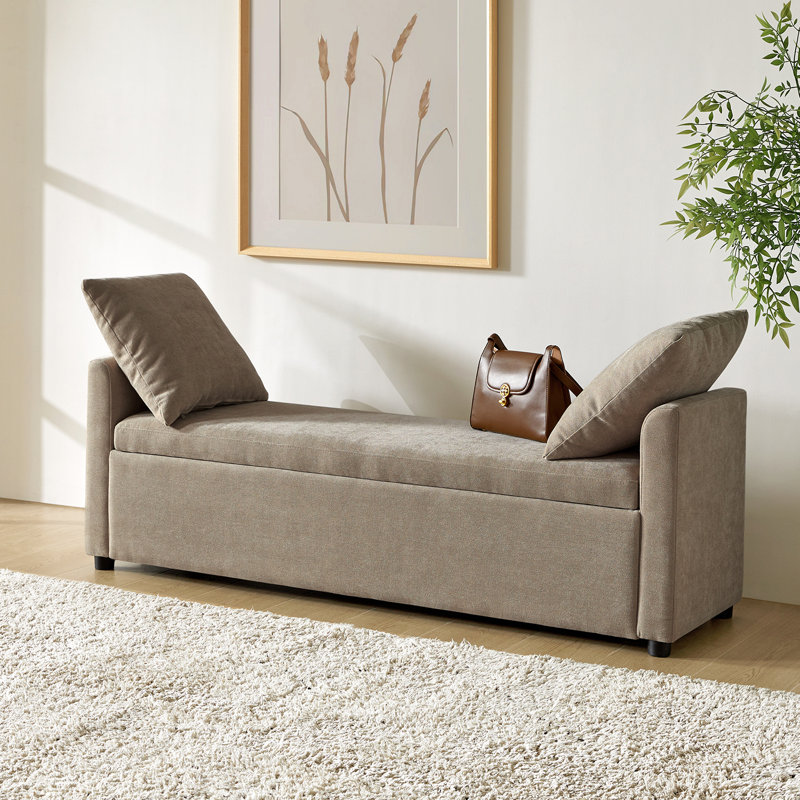 Aristides Modern 59.4" Wide Storage Bench with Two Pillows for Bedroom End of Bed King Size, Brown