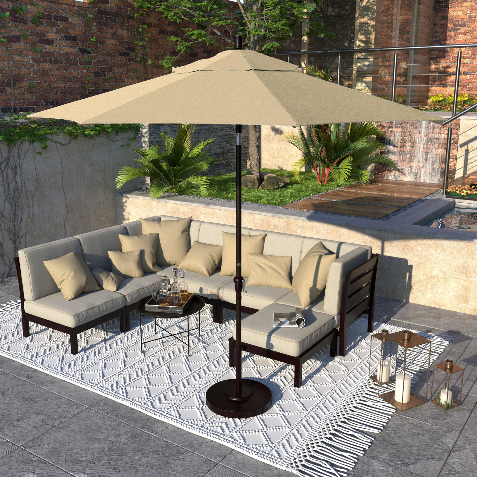 Camry 9' Sunbrella® Market Umbrella, Antique Beige Sunbrella® Canvas