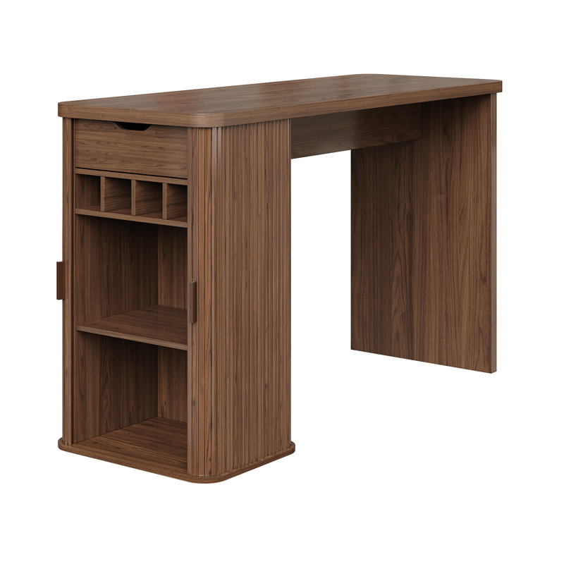 Counter Height Dining Table With Storage, Rectangular Bar Table With Drawer And Wine Rack, 36" H x 59" W x 21.7" D, Walnut