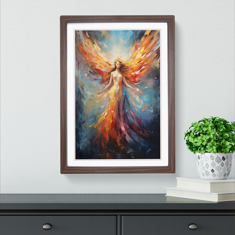 XYZ-FRM-V1223-1821 Angel Abstract No.2 - Single Picture Frame Print on Wood, 64cm H x 46cm W x 2cm D, Walnut 