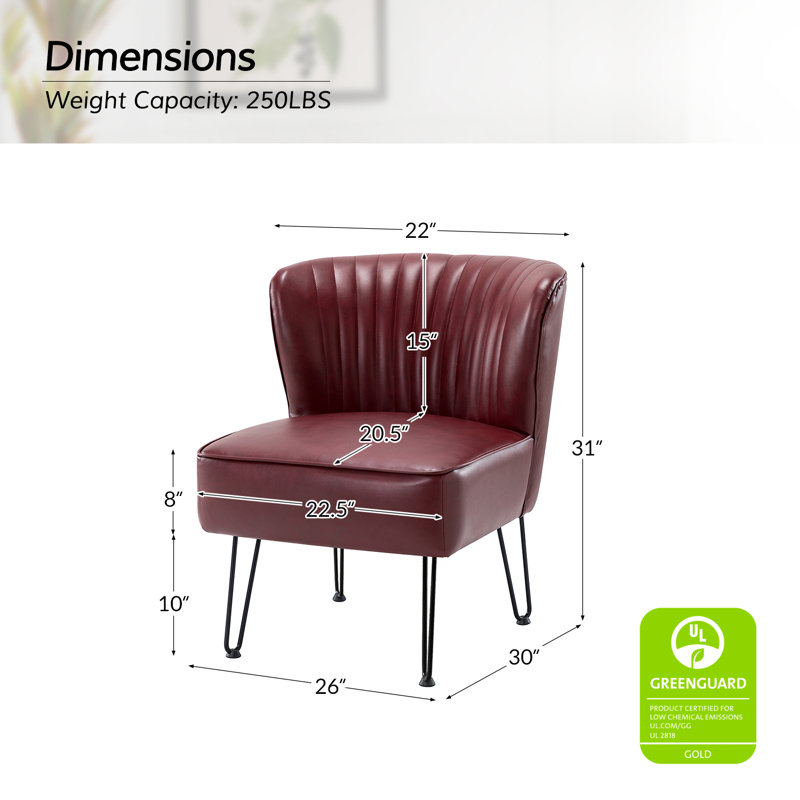 Euclid 26" W Faux Leather Tufted Side Chair With Metal Base, Burgundy Faux Leather