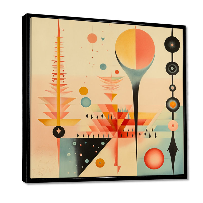 «Retro Balance», reproduction d'art géométrique murale rétro japonaise, Cadre flottant noir, H 36 po x l 36 po