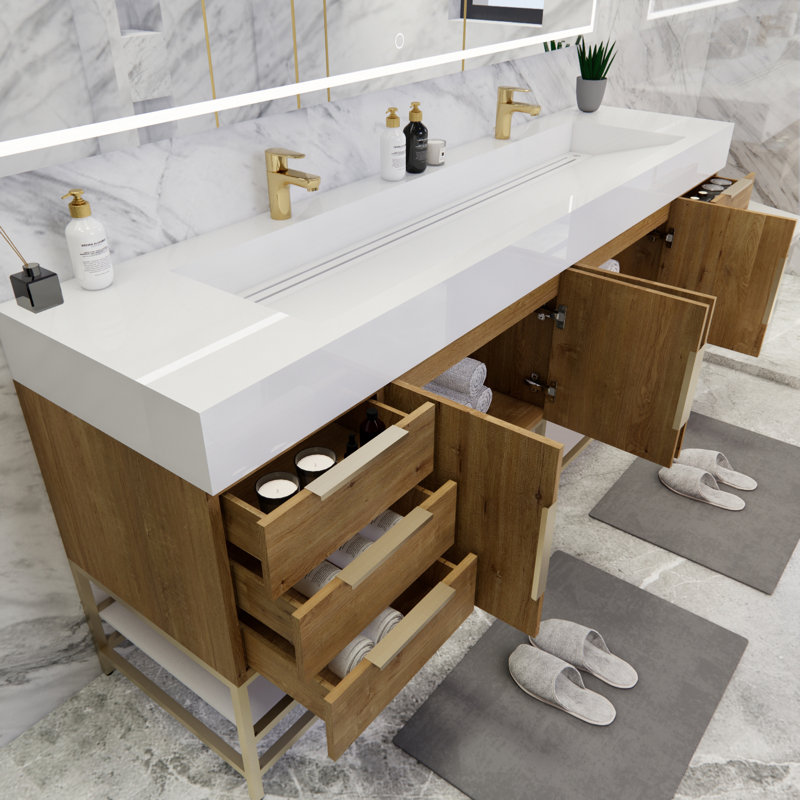 Glasgow 84'' Double Bathroom Vanity with Acrylic Top, Oak