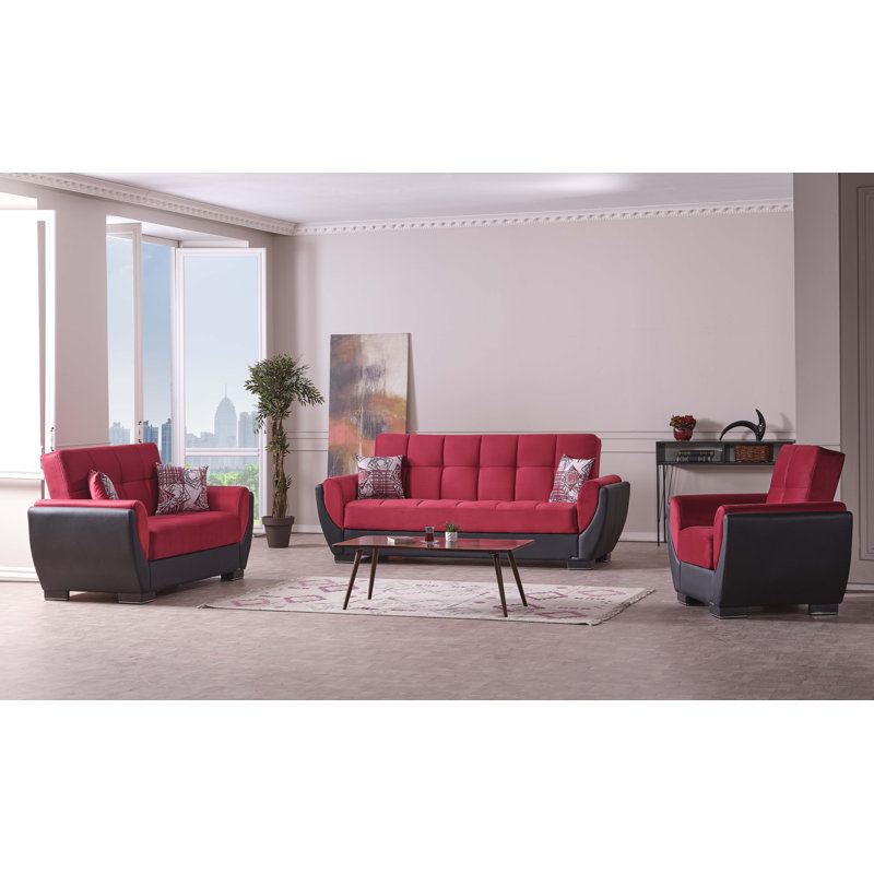 Jaliah Fabric Upholstered Convertible 3-in-1 Sleeper Arm Chair With Storage, Burgundy Microfiber/Microsuede