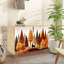 Buffet avec rangement et bois de cerf orange et coucher de soleil orangé posant une colline avec 2 portes pour le salon et la cuisine