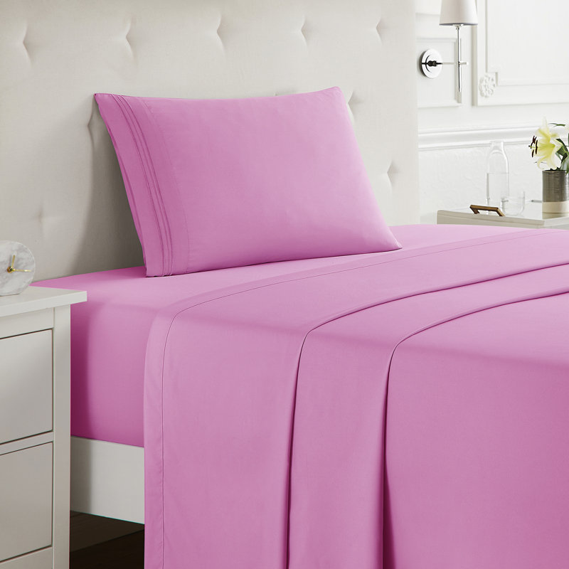 Double Brushed Hotel Luxury Sheet Set with Extra Soft Sheets & Pillowcases, Light Pink, Split King