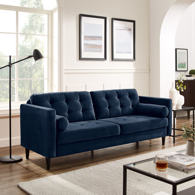 Jeses 204Cm Velvet Square Arms Sofa, Navy