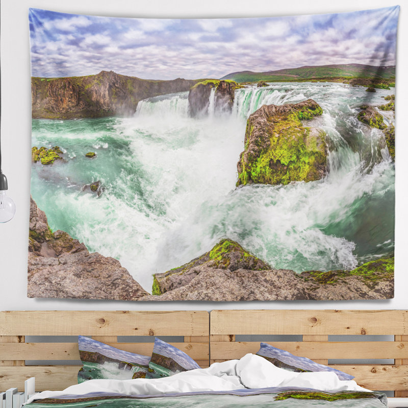 Tapisserie islande en cascade godafoss majestic Landscape, H 32 po x l 39 po