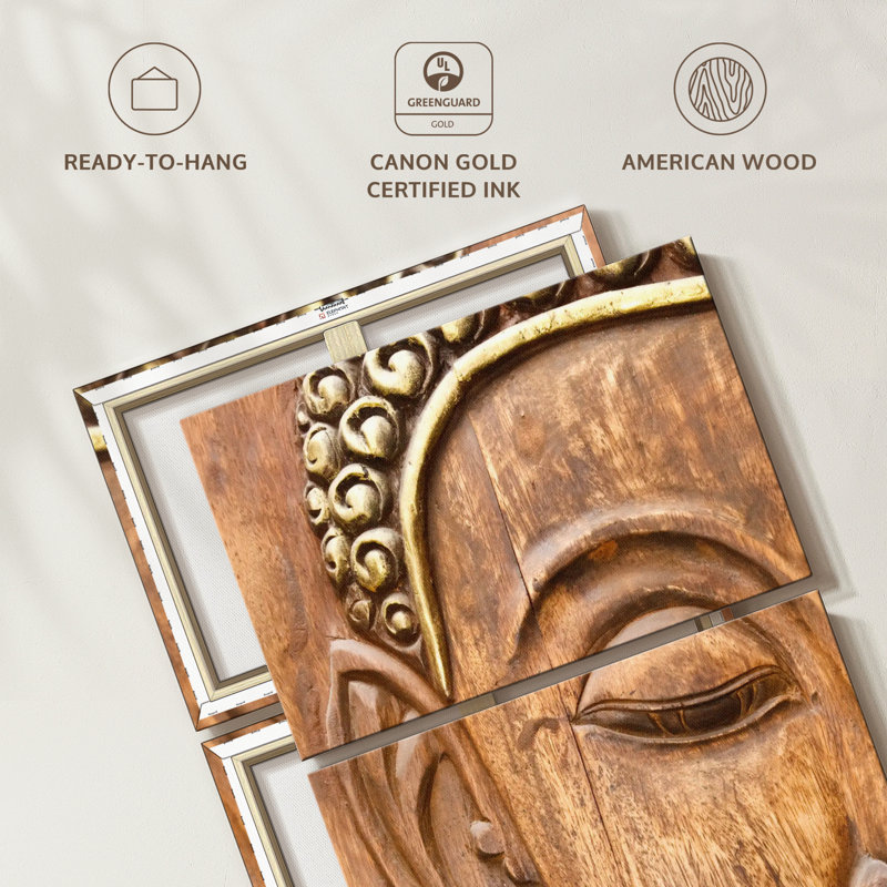 Bouddha en bois sculpté 3 pièces, H 27 po x l 12 po x P 1 po