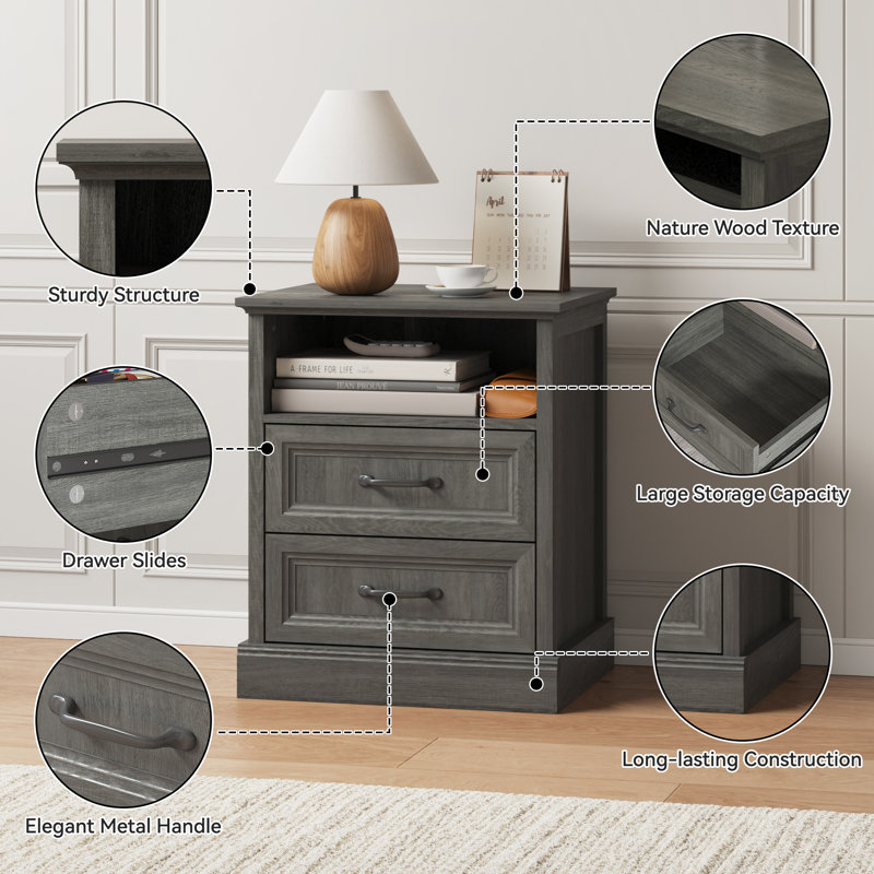 19.7" 2 Pieces Nightstand Set for Bedroom,Nightstans with Drawers, Gray