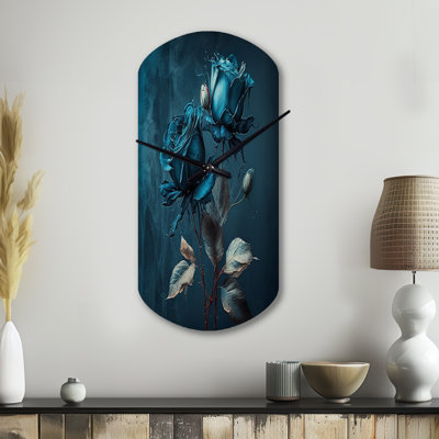 Dorvil rose bleu et blanc II - horloges murales en métal de forme unique rose, impression d'horloge murale bleue