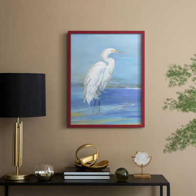 «Wading Egret I», reproduction encadrée - bois massif