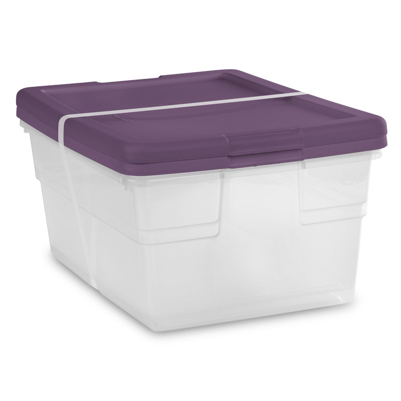Ensemble de 16 bacs de rangement en plastique, Transparent / mauve