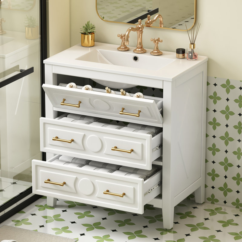 Ensemble de meuble-lavabo avec lavabo en céramique, Blanc
