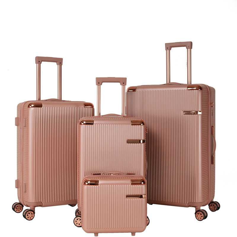 Ensemble de 4 valises rigides en ABS avec roues pivotantes doubles à 360 °, Rose Gold