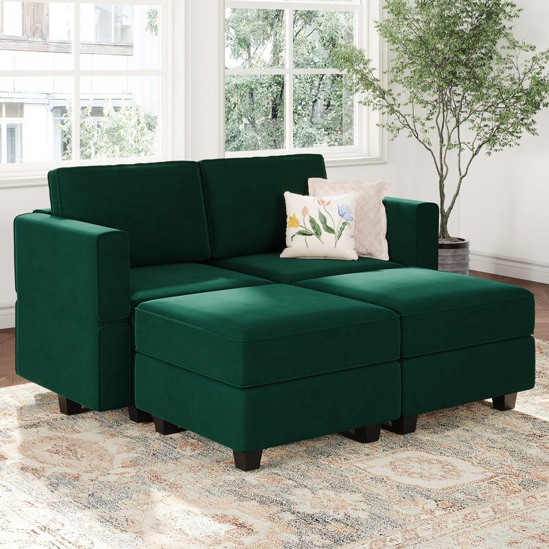 Nakash 63.8'' Sectional Upholstered Sofa with Storage, Green Velvet