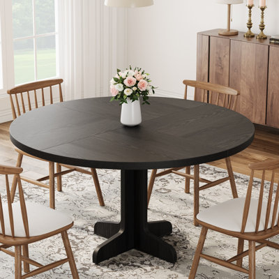 Table de salle à manger ronde de style ferme moderne – Plateau en bois de 119 cm, piètement robuste – 4 à 6 couverts – Idéale pour la cuisine, la salle à manger, le salon – Mobilier de restaurant – Noir