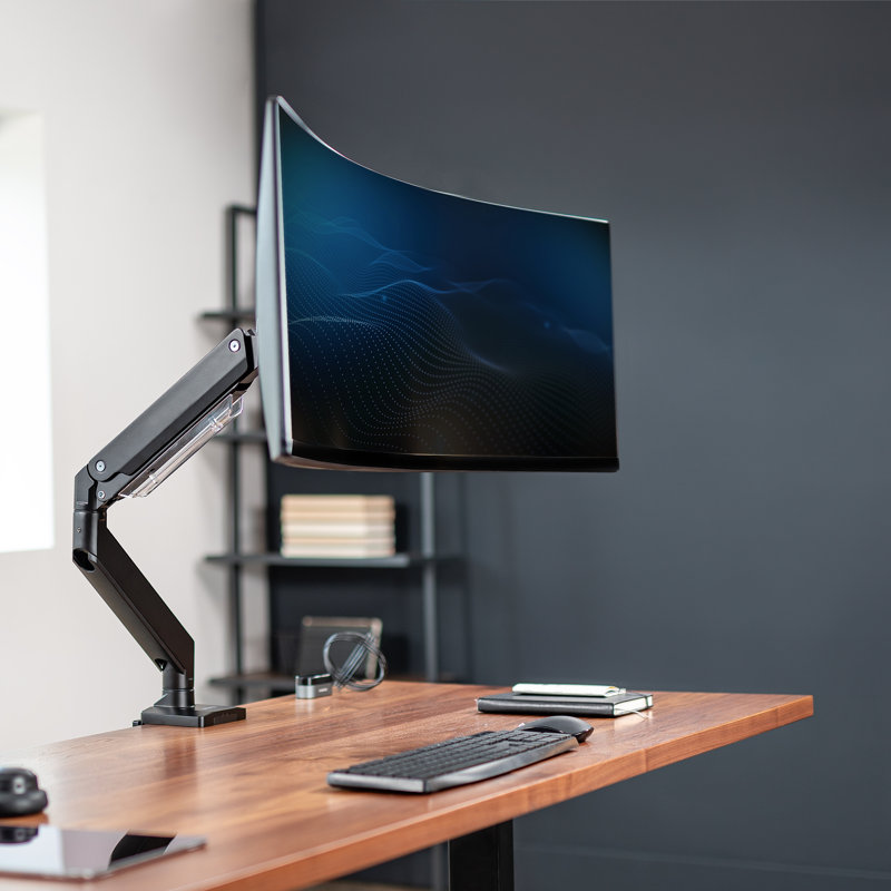 Black Aluminum Full-Motion Single Monitor Desk Mount with Riser