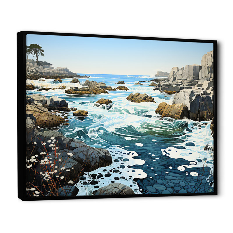 Paysage de plage sauvage IV sur toile, Cadre flottant noir, H 12 po x l 20 po x P 1 po