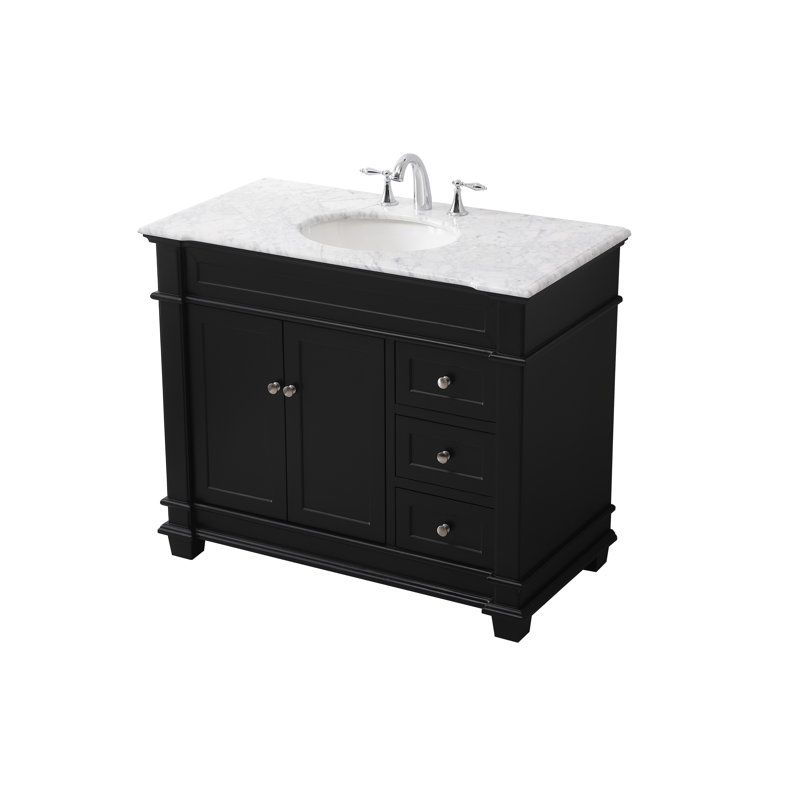 Lydie 42'' Single Bathroom Vanity with Marble Top, Black