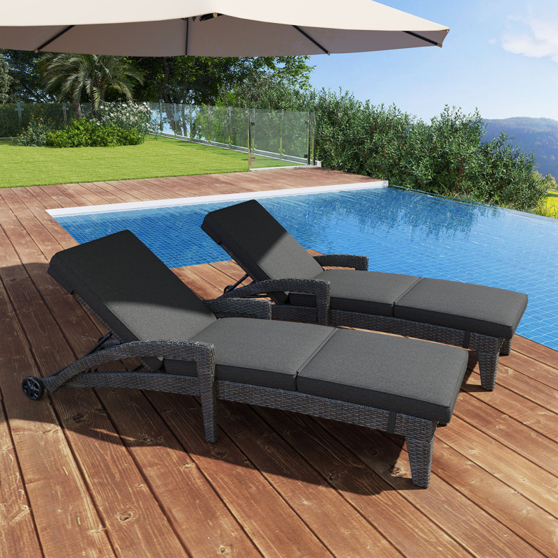 Patio Reclining Chaise Lounger with Removable Cushions for Backyard/Poolside, Gray