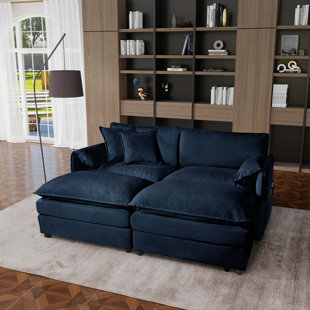 Deep Seat Sectional Cloud Sofa With 2 Ottomans & Soft Pillows, Loveseat Modular Couch, Apartment,DIY Combination