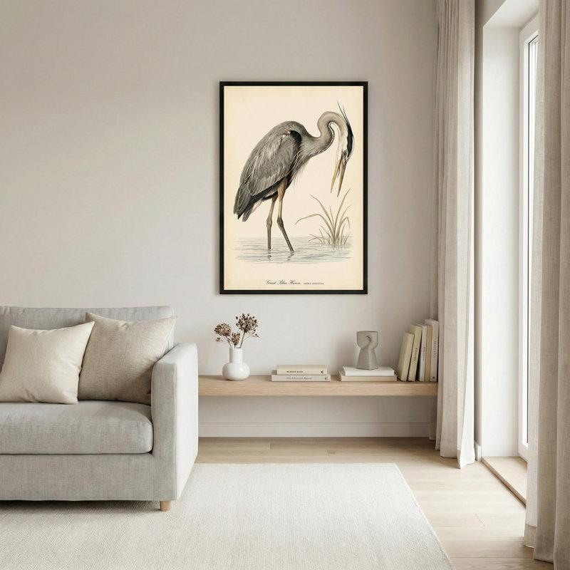 Tableau représentant un grand héron bleu, sur toile tendue, lot de 1, H 18 po x l 12 po