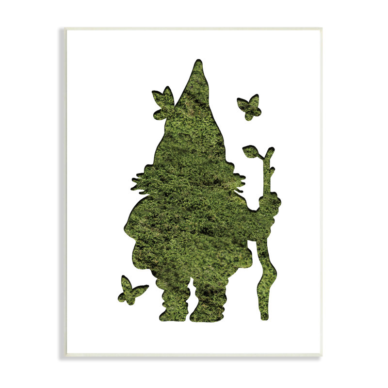 Rustic Wood Wall Plaque with Garden Gnome and Butterflies
