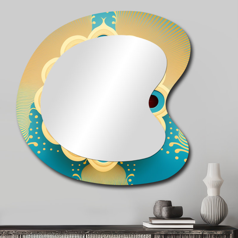 Grand miroir mural asymétrique Blossoming Golden Moon I, 27 po x 27 po