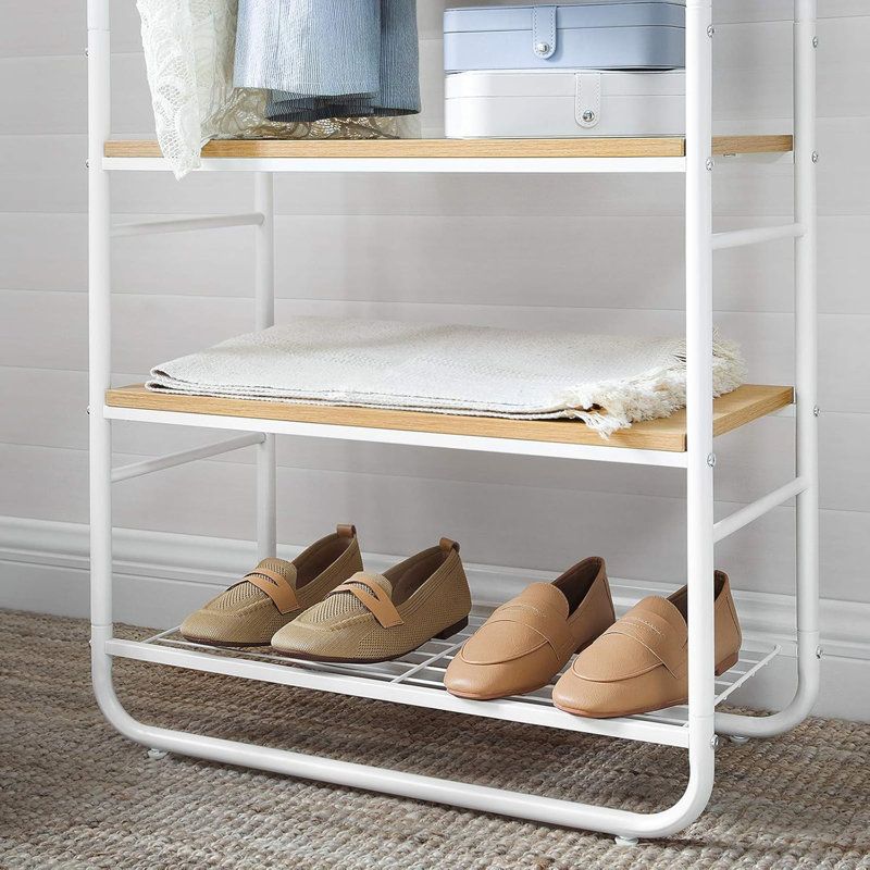 Bayoleth Metal Freestanding 4 - Hook Coat Rack, Oak