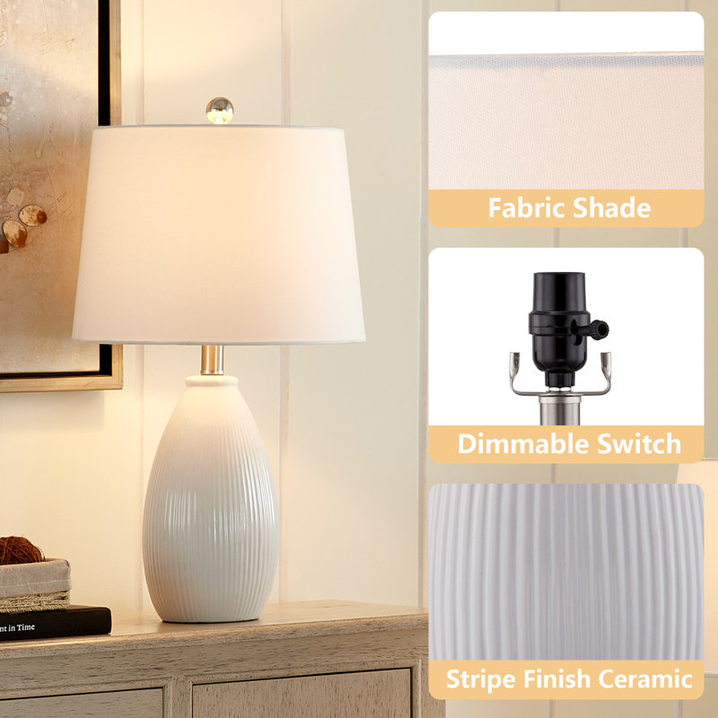 Wharton 22" Modern White Ceramic Table Lamp with 3-Way Dimming, White